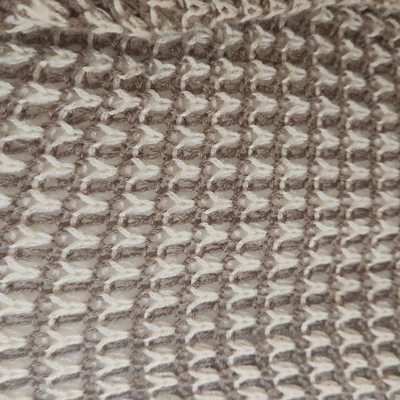 Waffle Knit Open Front Long Sleeve Tan And Cream Sweater S - Picture 6 of 11